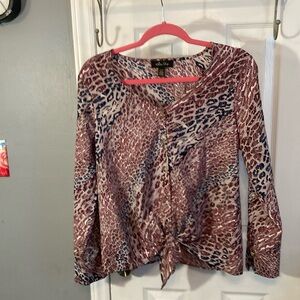 Melissa Paige Pink V-Neck Tie Front Blouse Size S